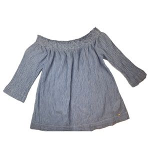 Tommy Hilfiger Blue White Striped Off Shoulder Top